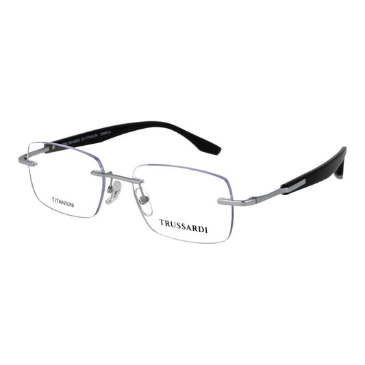 Eyeglasses Frames by Trussardi for men in stainless steel silver showcases a refined rimless frame design with a refined silver coloured frame finish for a refined and sophisticated look.