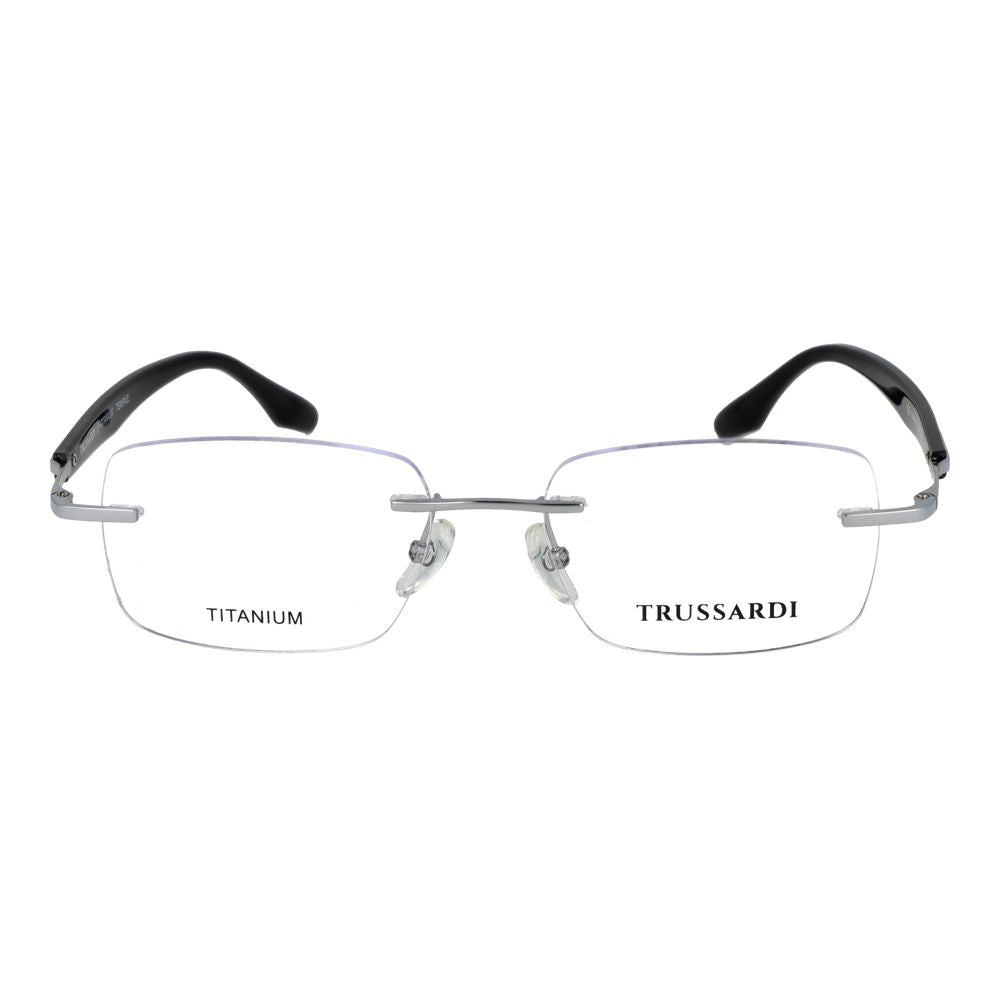 Eyeglasses Frames by Trussardi for men in stainless steel silver features an refined silhouette, showcasing a sophisticated silver coloured frame and refined rimless frame design for a refined look.