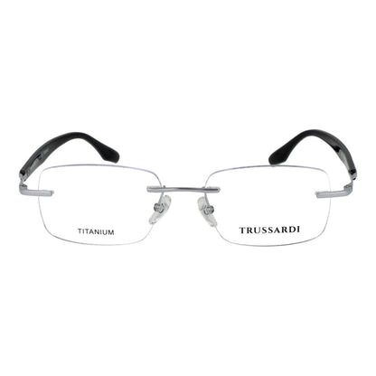 Eyeglasses Frames by Trussardi for men in stainless steel silver features an refined silhouette, showcasing a sophisticated silver coloured frame and refined rimless frame design for a refined look.