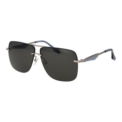 Sunglasses by Trussardi for men in metal and silver featuring an opulent rimless square frame design with a sophisticated silver coloured frame finish and high-performance non-polarized category-3-dark-tint lens.