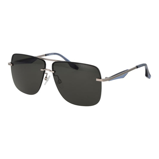 Sunglasses by Trussardi for men in metal and silver featuring an opulent rimless square frame design with a sophisticated silver coloured frame finish and high-performance non-polarized category-3-dark-tint lens.