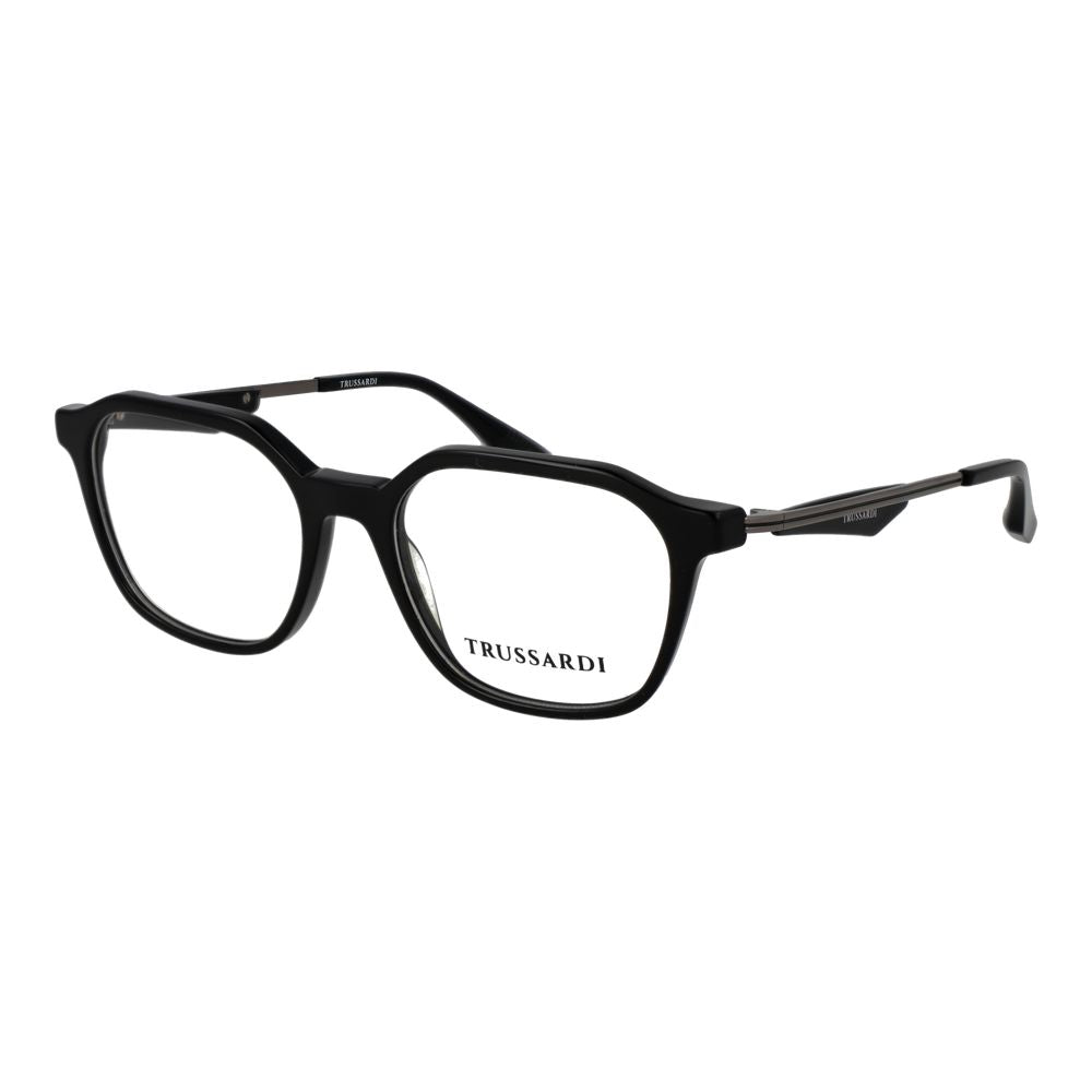 Eyeglasses Frames by Trussardi for men in acetate black features a refined silhouette, showcasing a refined black coloured frame and full-frame frame design for a sophisticated, premium look.