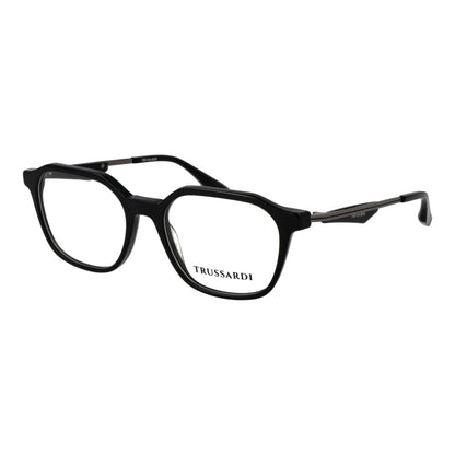 Eyeglasses Frames by Trussardi for men in acetate black features a refined silhouette, showcasing a refined black coloured frame and full-frame frame design for a sophisticated, premium look.