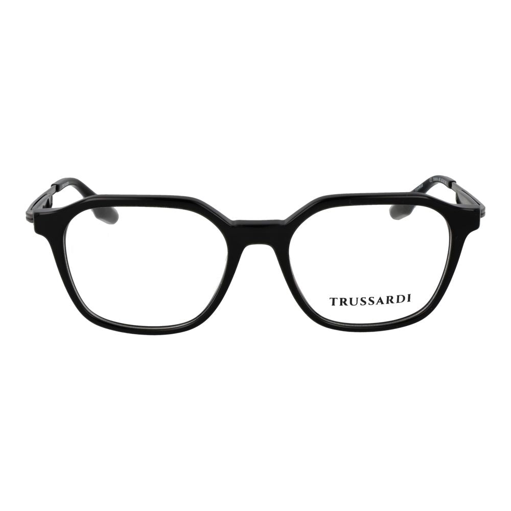 Eyeglasses Frames by Trussardi for men in acetate black features an refined silhouette, showcasing the refined black coloured frame and sophisticated full-frame frame design.
