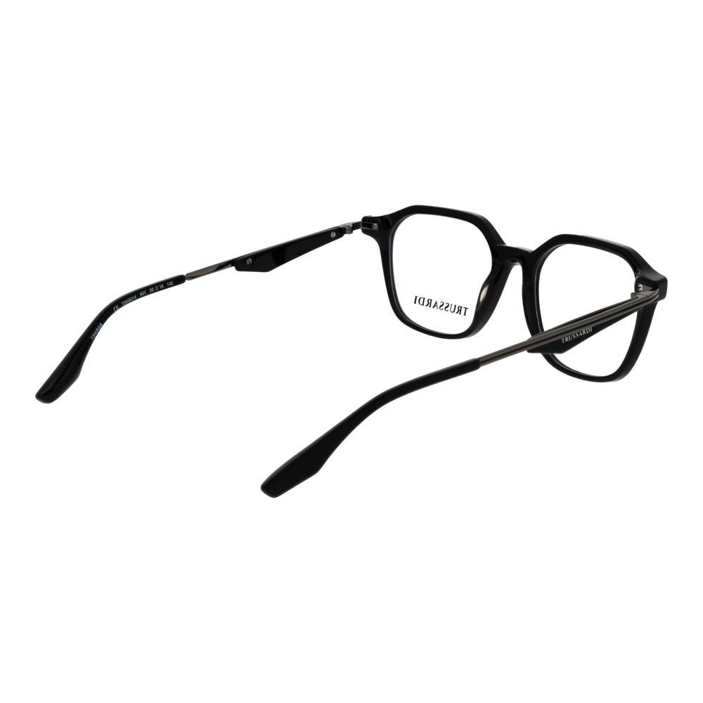 Eyeglasses Frames by Trussardi for men in acetate black features an refined silhouette, showcasing a sophisticated black coloured frame and refined full-frame frame design for a refined look.