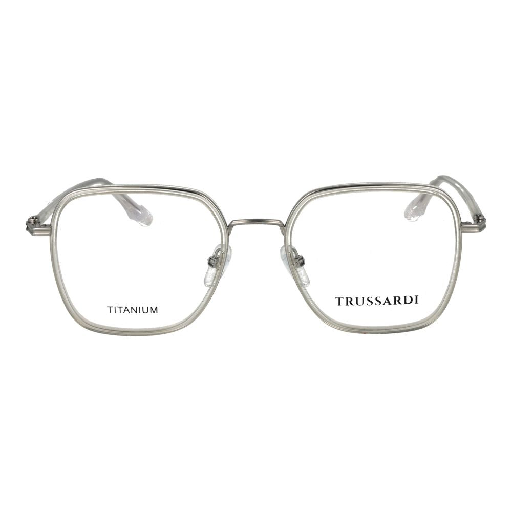 Eyeglasses Frames by Trussardi for unisex in titanium and gray showcases an refined full-frame frame design featuring a sophisticated gray coloured frame for an refined and refined aesthetic.