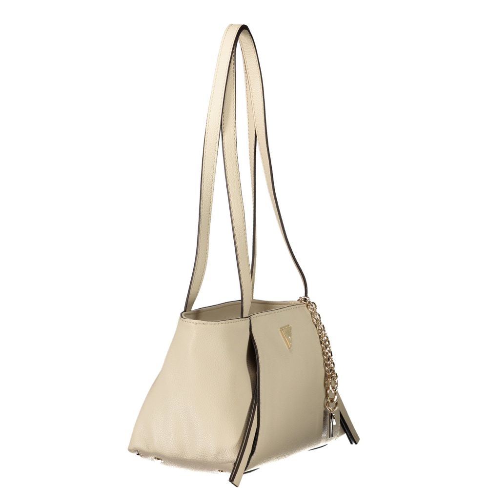 Shoulder Handbag by Guess Jeans for women in polyurethane beige features a signature silhouette, showcasing a secure zipper and signature external-pockets, internal-pockets & cardholder with versatile shoulder-strap & handle for a sophisticated look.
