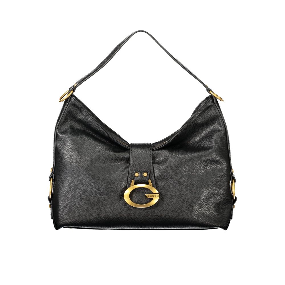 Shoulder Handbag by Guess Jeans for women in polyurethane black features a signature silhouette, showcasing a secure snap & zipper and signature document-holder & internal-pockets with versatile shoulder-strap & handle for a sophisticated look.