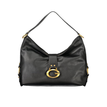 Shoulder Handbag by Guess Jeans for women in polyurethane black features a signature silhouette, showcasing a secure snap & zipper and signature document-holder & internal-pockets with versatile shoulder-strap & handle for a sophisticated look.