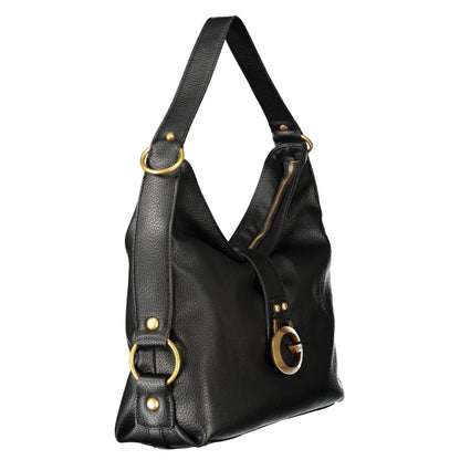 This Shoulder Handbag by Guess Jeans for women in polyurethane and black presents a sculptural silhouette featuring a secure snap & zipper, ample document-holder & internal-pockets, and versatile shoulder-strap & handle for a sculptural finish.