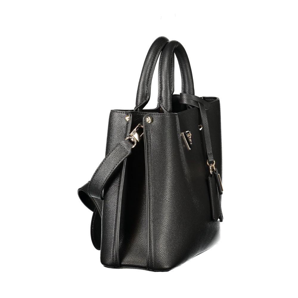 Handbag by Guess Jeans for women in polyurethane black features a ornamental silhouette, showcasing a secure , ample external-pockets & internal-pockets, and ornamental shoulder-strap, adjustable-strap & handle for a sophisticated look.