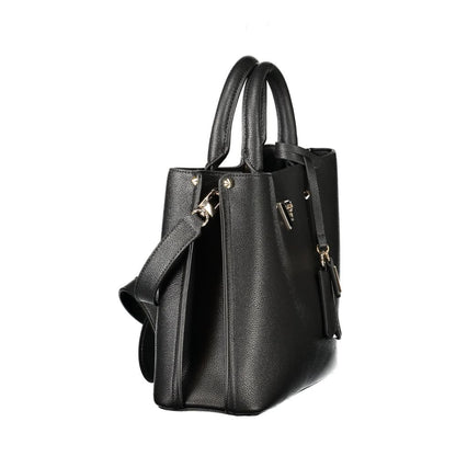 Handbag by Guess Jeans for women in polyurethane black features a ornamental silhouette, showcasing a secure , ample external-pockets & internal-pockets, and ornamental shoulder-strap, adjustable-strap & handle for a sophisticated look.