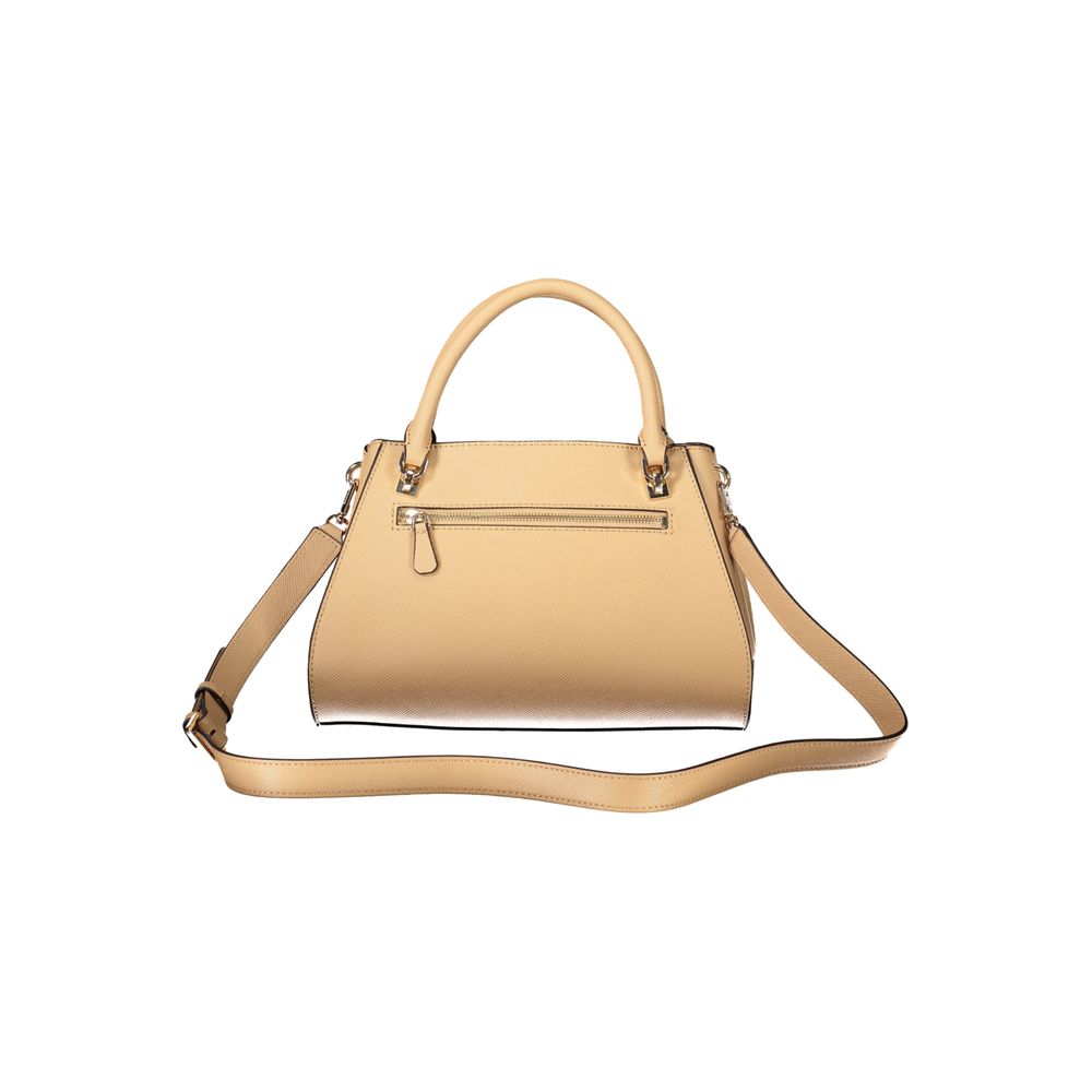 Handbag by Guess Jeans for women in polyurethane beige features a refined silhouette, showcasing a secure zipper, organized built-in-compartments & document-holder, and versatile shoulder-strap, handle & adjustable-strap for a refined finish.