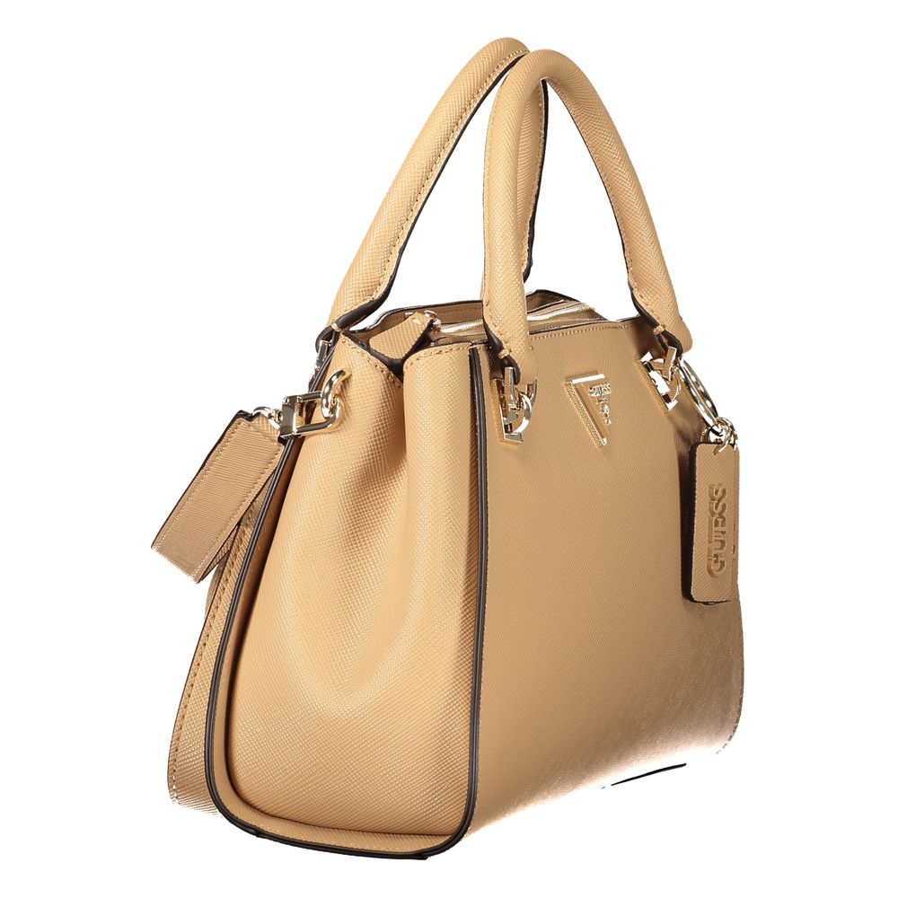 Handbag by Guess Jeans for women in polyurethane beige presents a ornamental silhouette, showcasing a secure zipper, ample built-in-compartments & document-holder, and versatile shoulder-strap, handle & adjustable-strap for a ornamental finish.