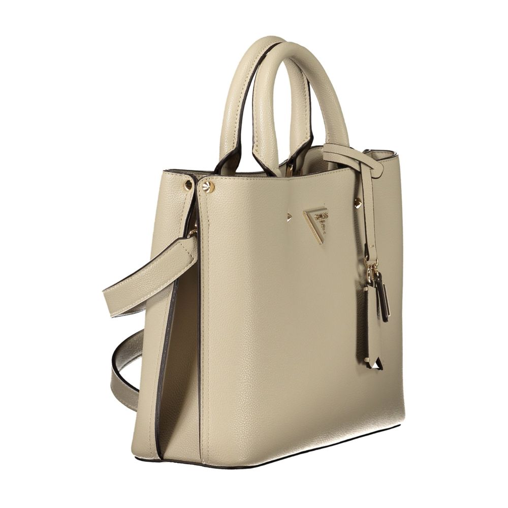 Handbag by Guess Jeans for women in polyurethane beige features a signature silhouette, showcasing a secure snap & zipper and signature document-holder, external-pockets & internal-pockets with versatile shoulder-strap, adjustable-strap & handle for a sophisticated look.