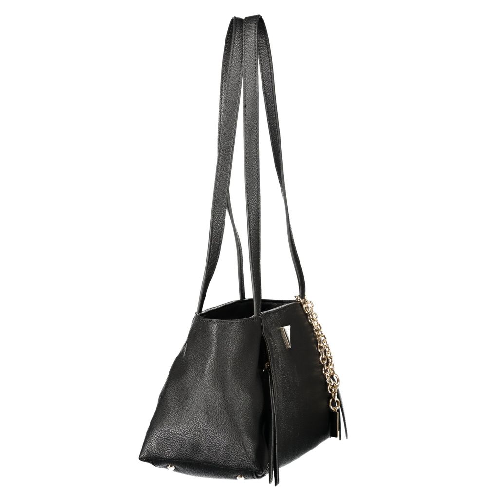 This Handbag by Guess Jeans for women in polyurethane and black presents a sculptural silhouette featuring a secure zipper, ample built-in-compartments, external-pockets & cardholder, and versatile handle for a sculptural finish.