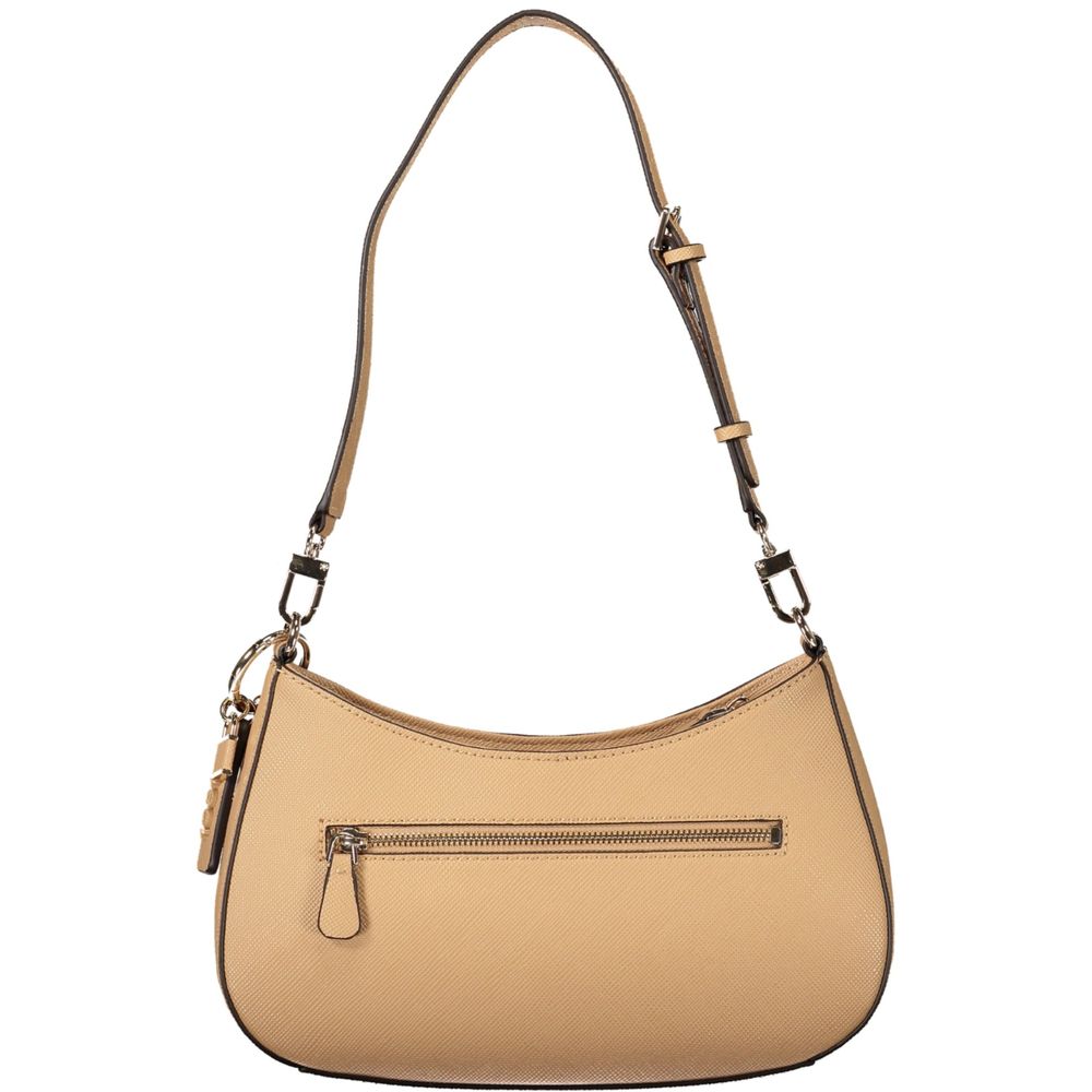 Handbag by Guess Jeans for women in polyurethane beige features a ornamental silhouette, showcasing a secure zipper, ample internal-pockets & cardholder, and ornamental shoulder-strap & adjustable-strap for a sophisticated look.