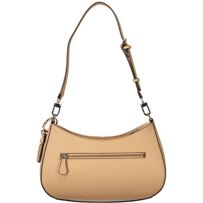 Handbag by Guess Jeans for women in polyurethane beige features a ornamental silhouette, showcasing a secure zipper, ample internal-pockets & cardholder, and ornamental shoulder-strap & adjustable-strap for a sophisticated look.
