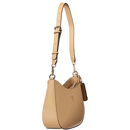Handbag by Guess Jeans for women in polyurethane beige features a ornamental silhouette, showcasing a secure zipper, ample internal-pockets & cardholder, and ornamental shoulder-strap & adjustable-strap for a sophisticated look.