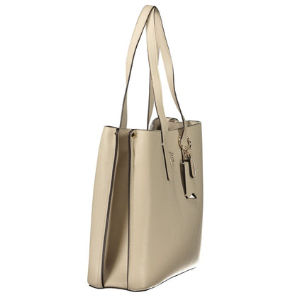 Handbag by Guess Jeans for women in polyurethane beige features a exquisite silhouette, showcasing a secure snap & zipper and exquisite built-in-compartments & internal-pockets with versatile handle for a exquisite finish.
