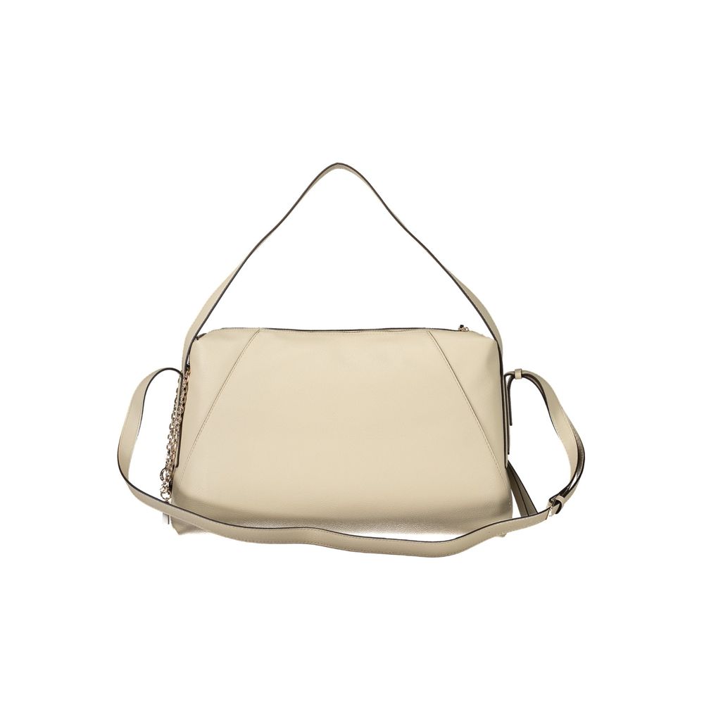 Handbag by Guess Jeans for women in polyurethane beige features an refined silhouette, showcasing a secure zipper, ample document-holder, external-pockets & internal-pockets, and versatile adjustable-strap, detachable-strap & handle for a sophisticated refined aesthetic.