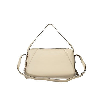 Handbag by Guess Jeans for women in polyurethane beige features an refined silhouette, showcasing a secure zipper, ample document-holder, external-pockets & internal-pockets, and versatile adjustable-strap, detachable-strap & handle for a sophisticated refined aesthetic.