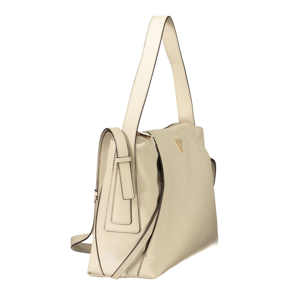 Handbag by Guess Jeans for women in polyurethane beige features a refined silhouette, showcasing a secure zipper, organized document-holder, external-pockets & internal-pockets, and versatile adjustable-strap, detachable-strap & handle for a refined finish.