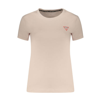 T-Shirt by Guess Jeans for women in stretch organic cotton pink features a plush silhouette, showcasing a sophisticated wide-neck neckline and for a truly plush finish.