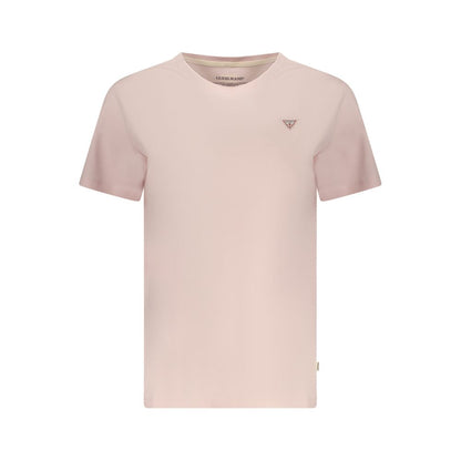 T-Shirt by Guess Jeans for women in stretch organic cotton pink & signature features an edgy silhouette, meticulously detailed with a sophisticated short-sleeve and crew neckline for a truly edgy finish.