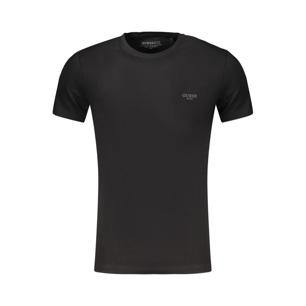 Activewear T-Shirt by Guess Jeans for men in stretch organic cotton black & print features an contemporary design with , a short-sleeve length, and a contemporary crew neckline.