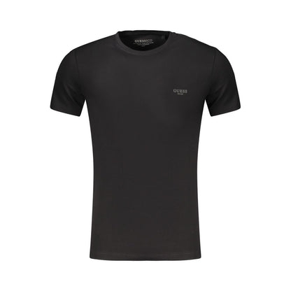 Activewear T-Shirt by Guess Jeans for men in stretch organic cotton black & print features an contemporary design with , a short-sleeve length, and a contemporary crew neckline.