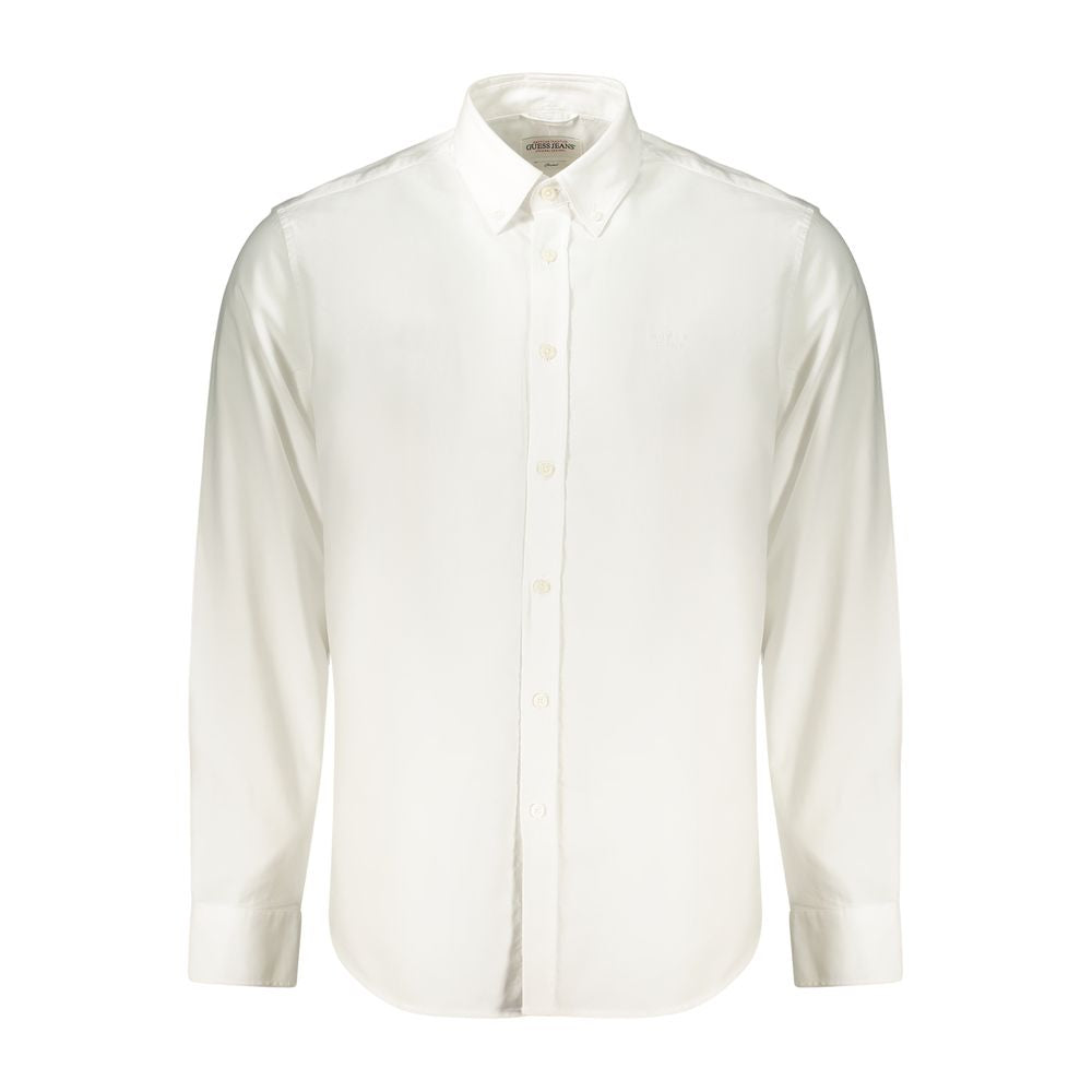 Shirt by Guess Jeans for men in cotton white features an architectural silhouette with a refined and elegant button-down-collar neckline for a architectural look.