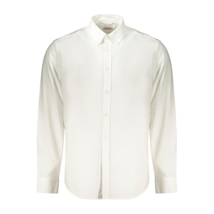 Shirt by Guess Jeans for men in cotton white features an architectural silhouette with a refined and elegant button-down-collar neckline for a architectural look.