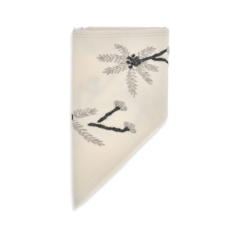Scarf by P.A.R.O.S.H. for women in merino virgin wool beige & floral showcases a eye catching silhouette, artfully capturing the essence of the eye catching Merino Virgin Wool Triangular Scarf design for a sophisticated look.