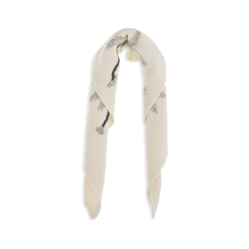 Scarf by P.A.R.O.S.H. for women in merino virgin wool beige & floral showcases a on trend silhouette, artfully capturing the on trend essence of the Merino Virgin Wool Triangular Scarf design with a sophisticated finish.