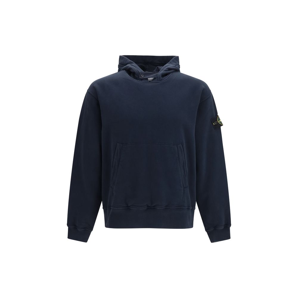 Sweatshirt Hoodie by Stone Island for men in cotton blue & signature features a authentic silhouette, showcasing a sophisticated hooded high-neck neckline and authentic detail for a refined finish.