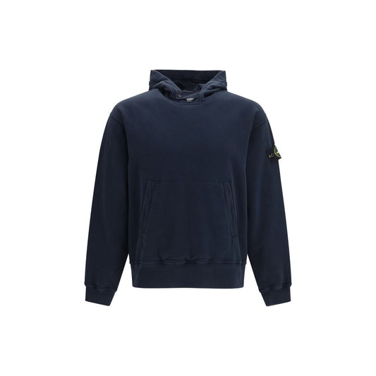 Sweatshirt Hoodie by Stone Island for men in cotton blue & signature features a authentic silhouette, showcasing a sophisticated hooded high-neck neckline and authentic detail for a refined finish.