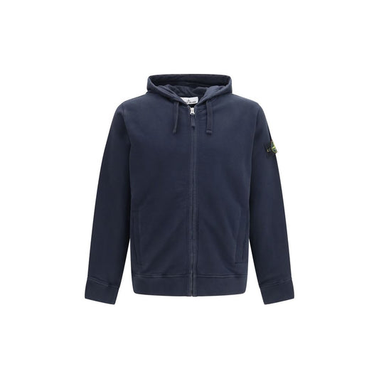 Sweatshirt Hoodie by Stone Island for men in cotton blue features a authentic silhouette, showcasing a sophisticated hooded neckline and authentic long-sleeve detail for a refined finish.