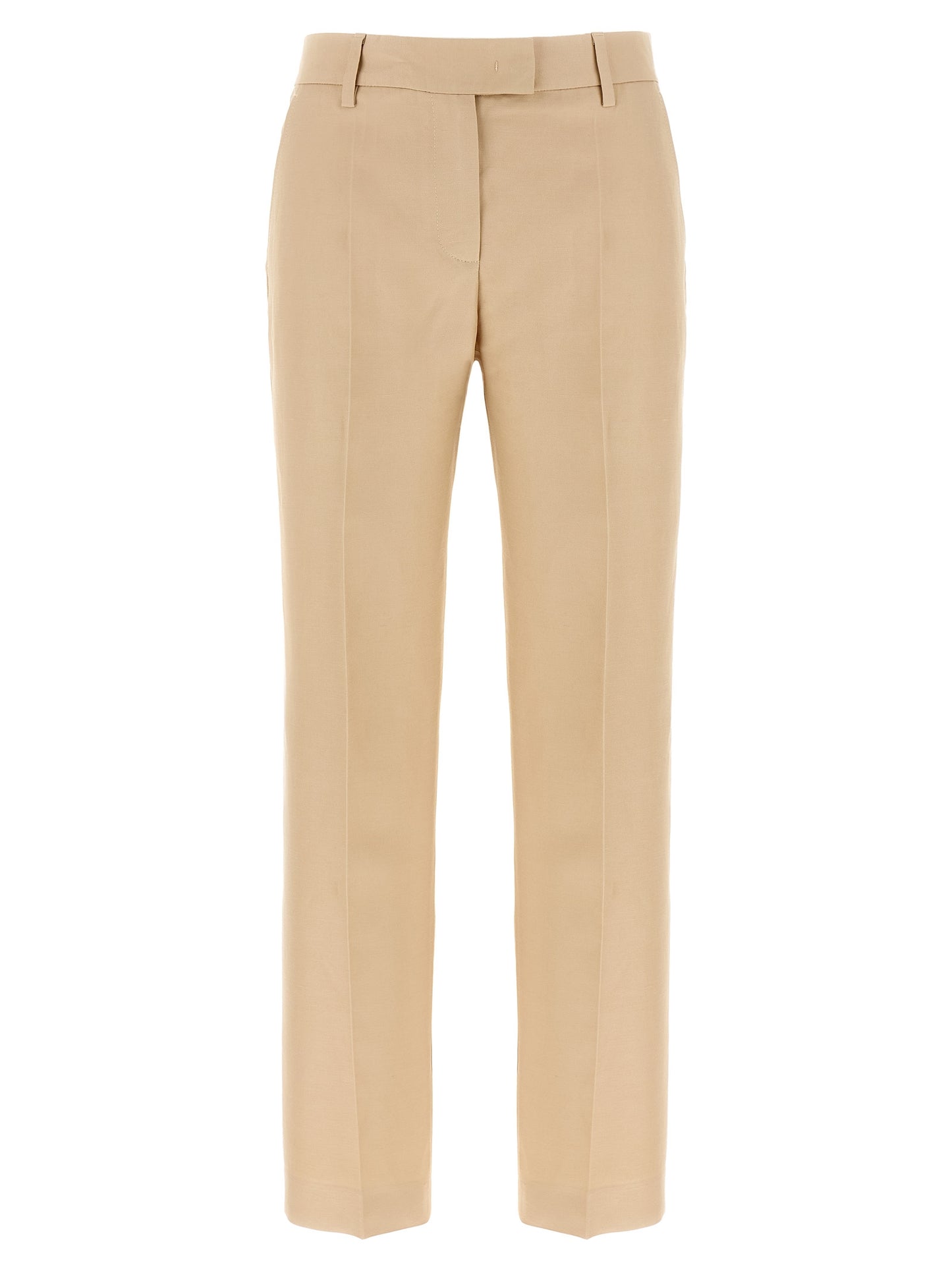 Chinos Pants by Alberto Biani for women in linen & viscose beige features an perennial straight-leg and long, expertly tailored with a perennial for a refined silhouette.