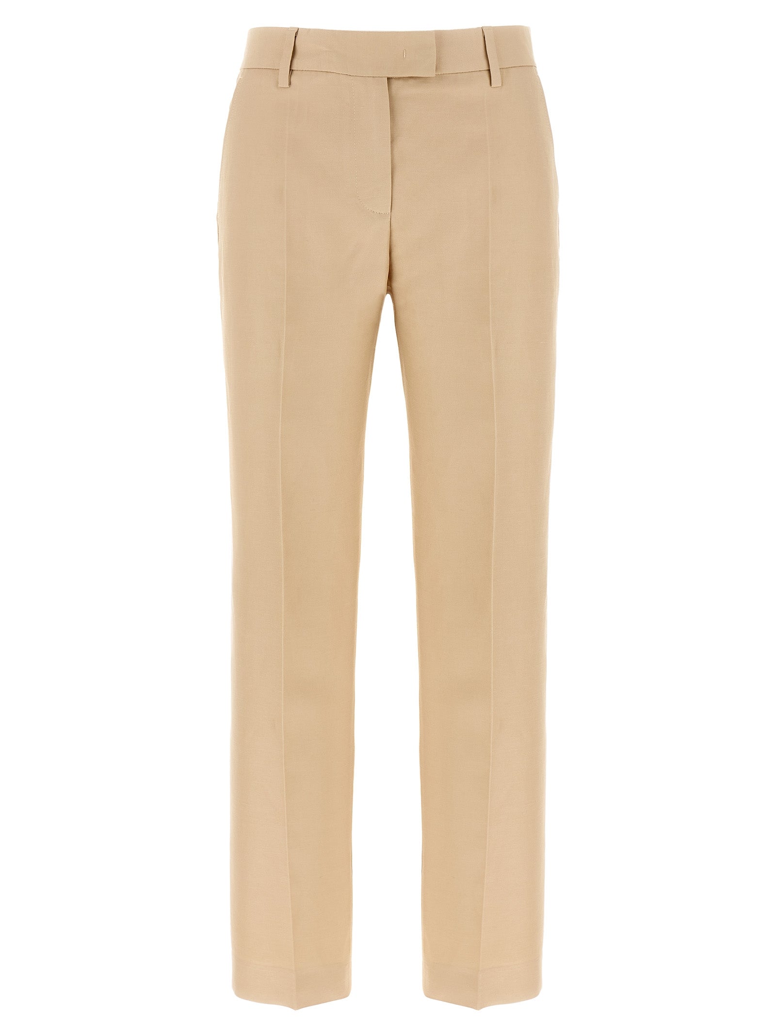 Chinos Pants by Alberto Biani for women in linen & viscose beige features an perennial straight-leg and long, expertly tailored with a perennial for a refined silhouette.