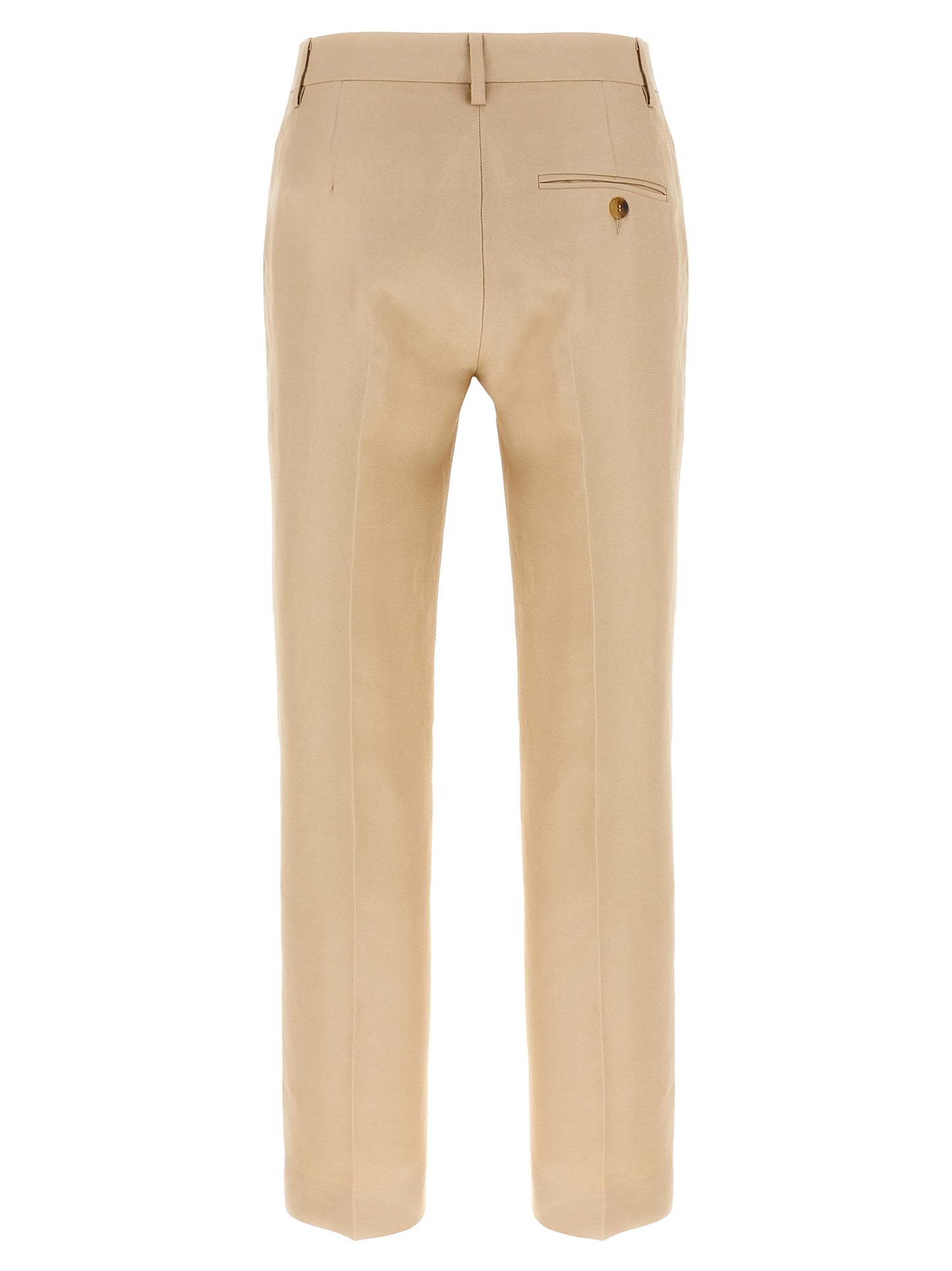 Chinos Pants by Alberto Biani for women in linen & viscose beige features a modern silhouette, showcasing a modern straight-leg with a long and for a refined finish.