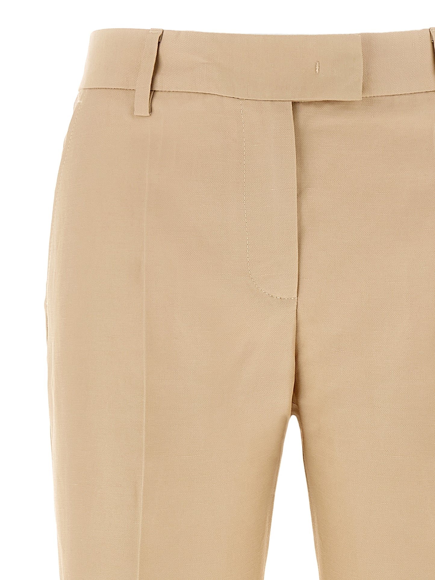Chinos Pants by Alberto Biani for women in linen & viscose beige, featuring a architectural straight-leg with a architectural long and for a refined silhouette.