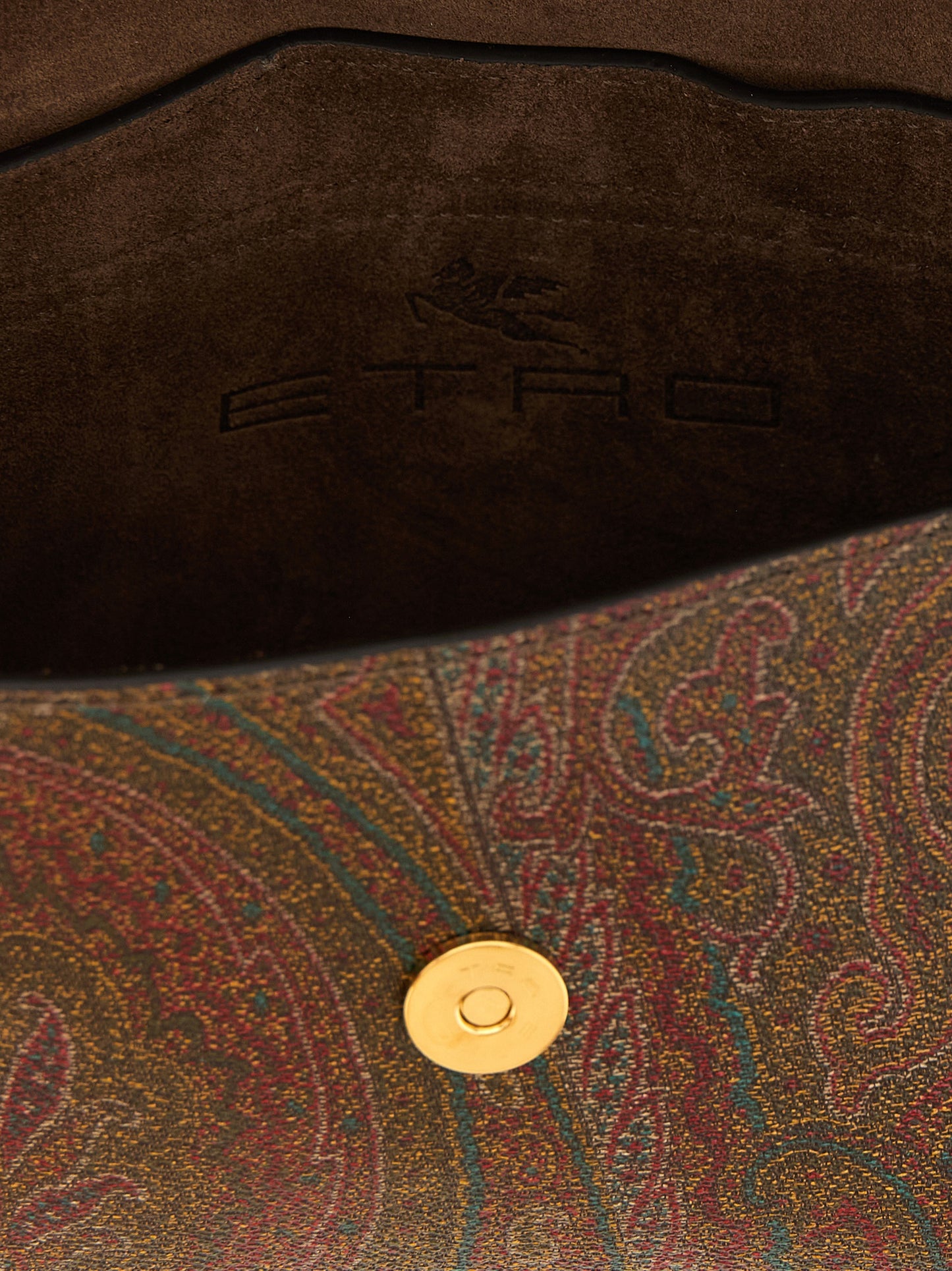 Small Shoulder Flap Bag by Etro for women in modal polyester cotton canvas multicolor, paisley & jacquard showcases a enviable silhouette, artfully detailed with a secure flap, magnetic & button, organized , and versatile shoulder-strap, adjustable-strap & handle for a enviable look.