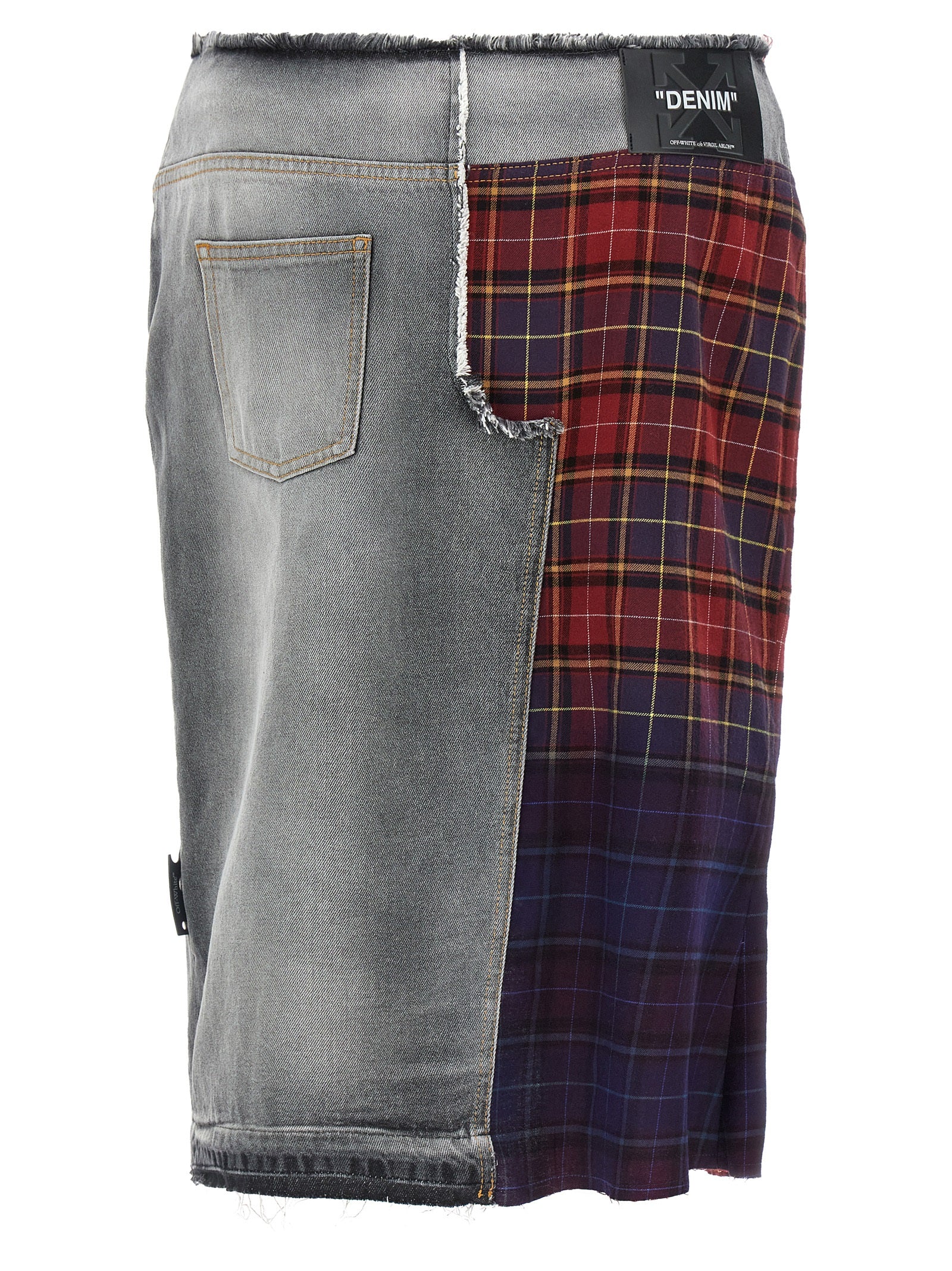 Skirt by Off-White for women in cotton denim multicolor, white, print & patchwork features a sublime silhouette, showcasing the sublime design of the Women's Denim Cotton Skirt in a sophisticated midi.