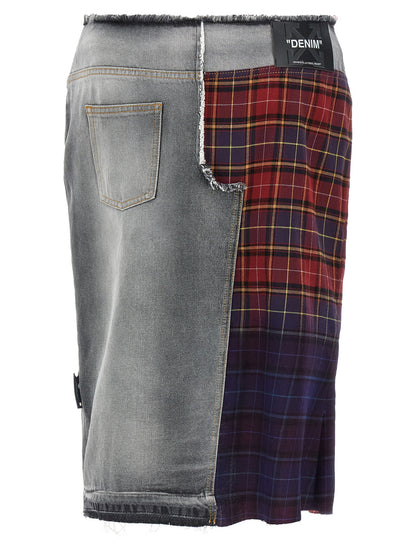 Skirt by Off-White for women in cotton denim multicolor, white, print & patchwork features a sublime silhouette, showcasing the sublime design of the Women's Denim Cotton Skirt in a sophisticated midi.