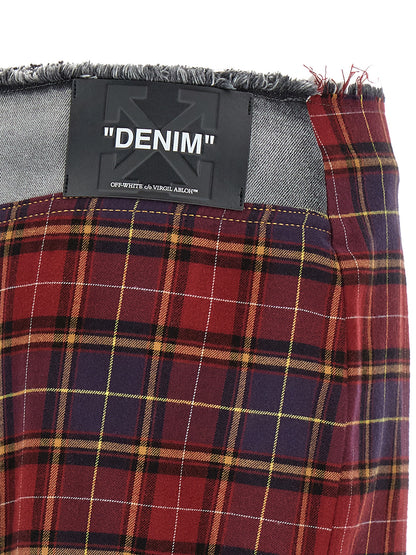 Skirt by Off-White for women in cotton denim multicolor, white, print & patchwork showcases a dramatic silhouette, artfully capturing the essence of the Women's Denim Cotton Skirt in a dramatic midi cut for a refined look.
