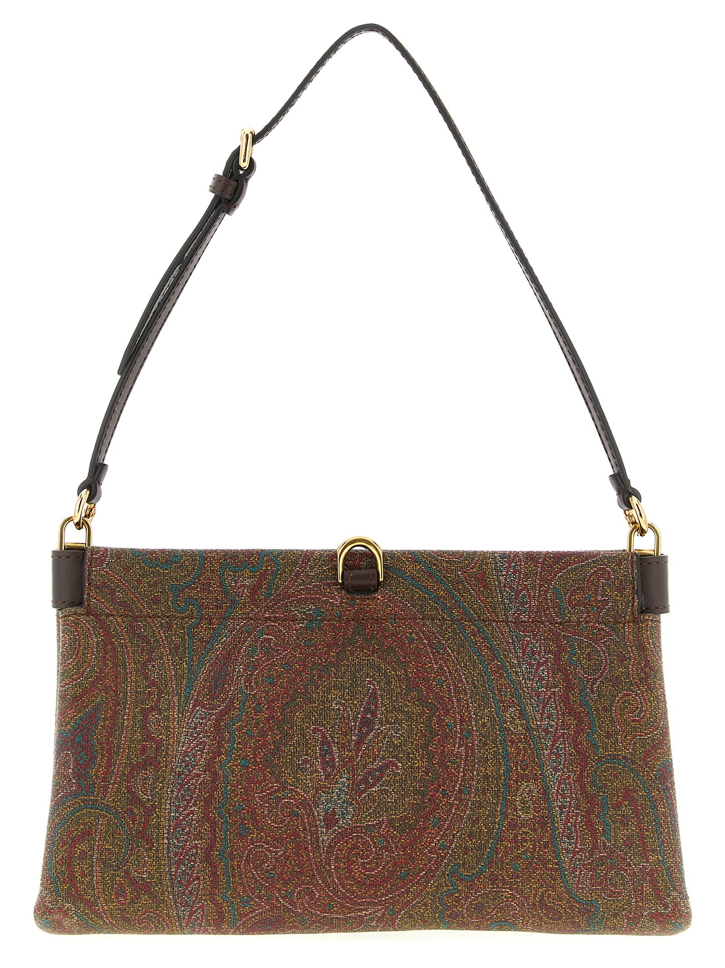Mini Clutch Handbag by Etro for women in pvc & polyethylene brown, patterned, paisley & jacquard showcases a sculptural silhouette, featuring a secure magnetic, ample , and versatile adjustable-strap & handle for a sculptural aesthetic.