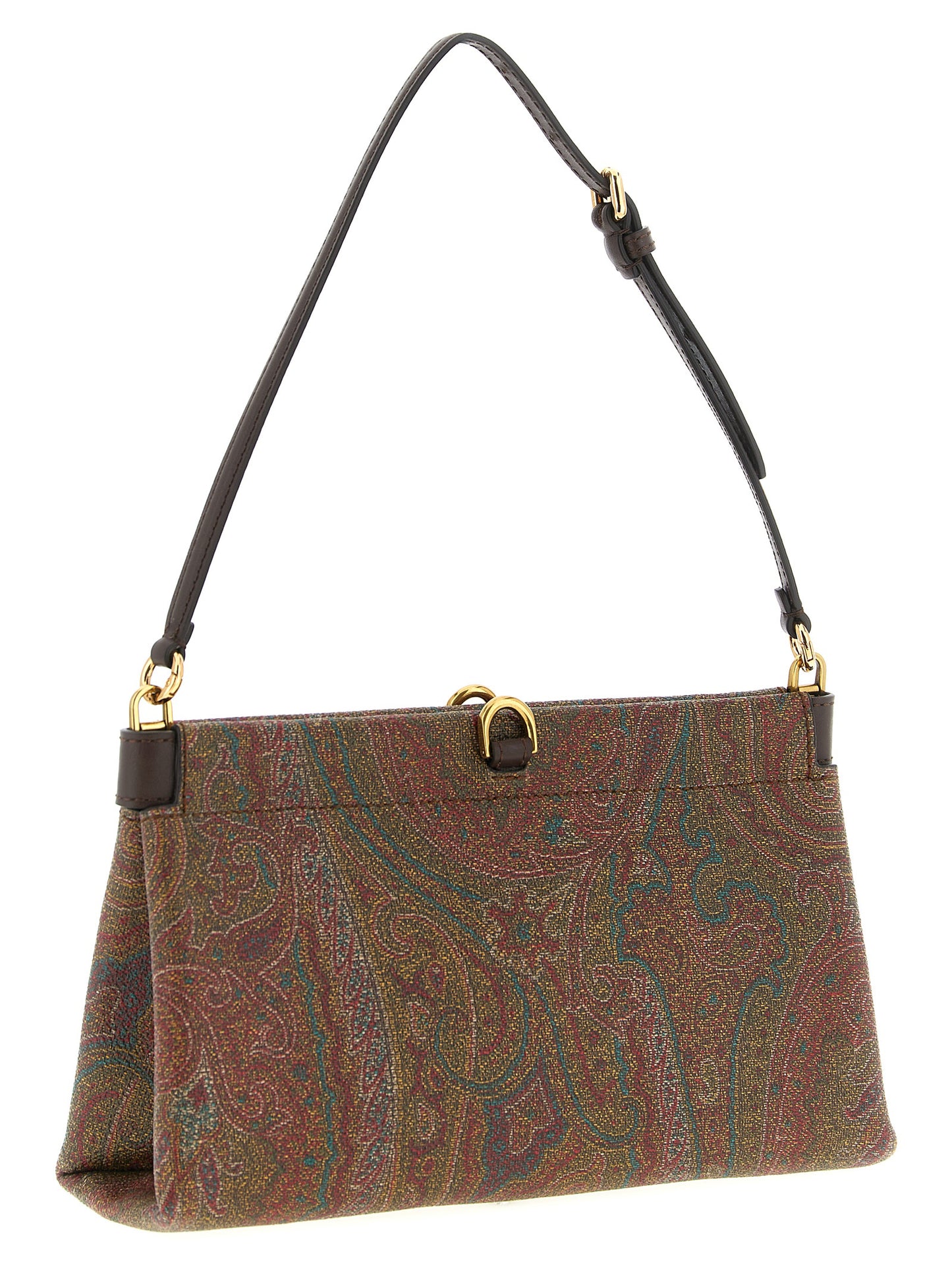 Mini Clutch Handbag by Etro for women in pvc & polyethylene brown, patterned, paisley & jacquard features a sculptural silhouette with a secure magnetic, ample , and versatile adjustable-strap & handle for a sculptural finish.