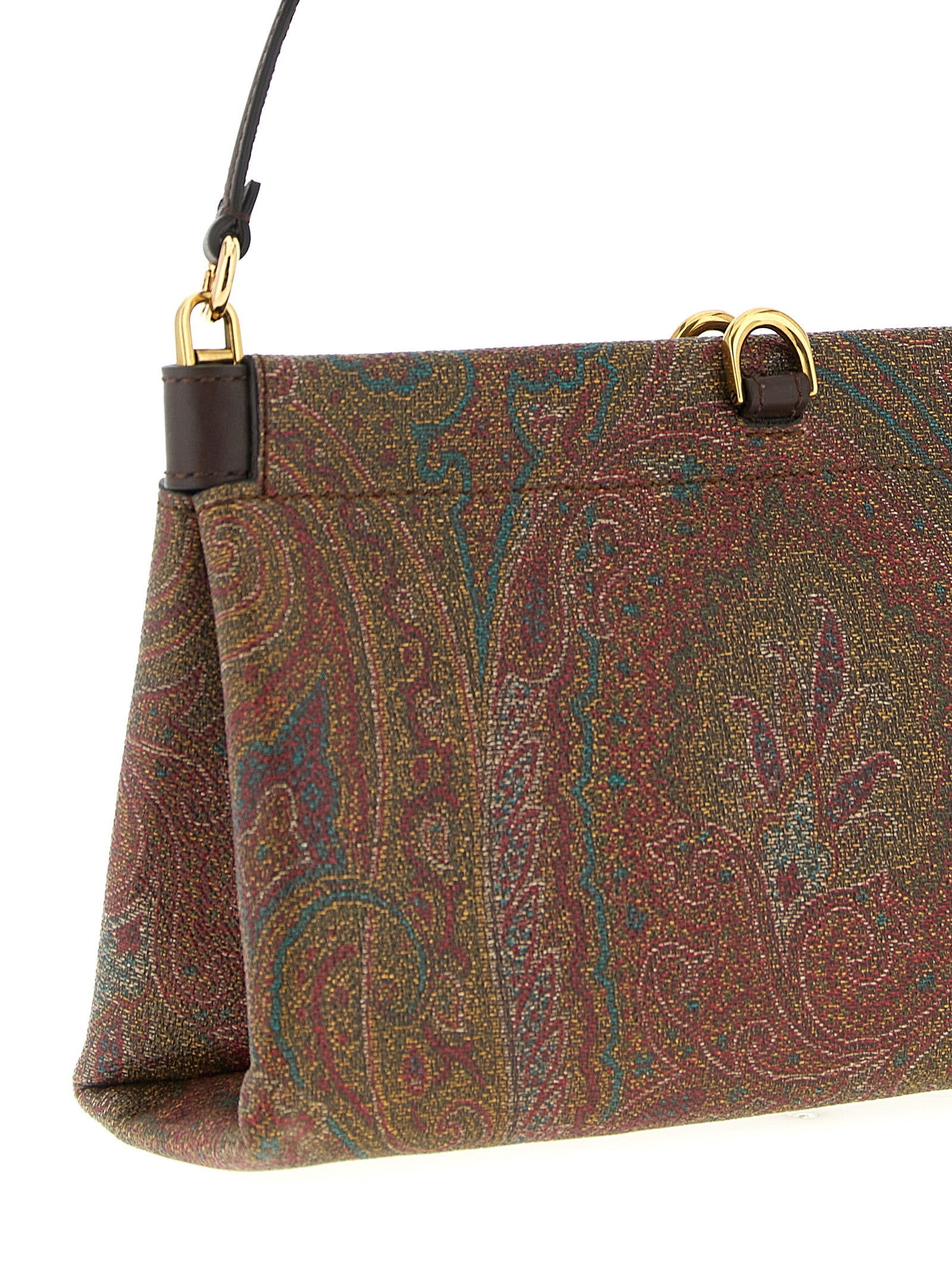 Mini Clutch Handbag by Etro for women in pvc & polyethylene brown, patterned, paisley & jacquard features a sculptural silhouette with a secure magnetic, organized , and versatile adjustable-strap & handle for a sculptural finish.