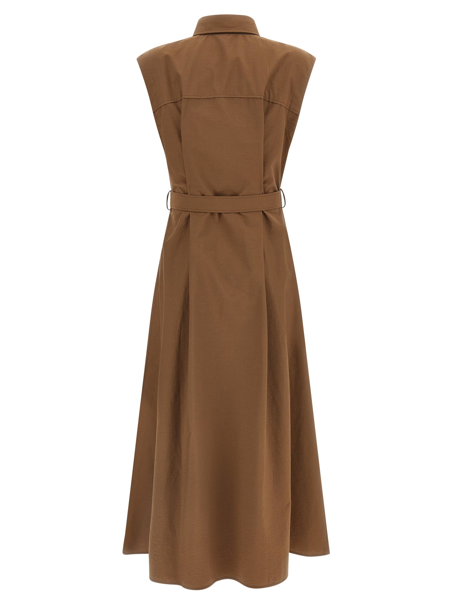 Dress by Brunello Cucinelli for women in polyamide cotton brown presents a sinuous silhouette, showcasing a sophisticated and detailed with a sinuous midi for a refined finish.